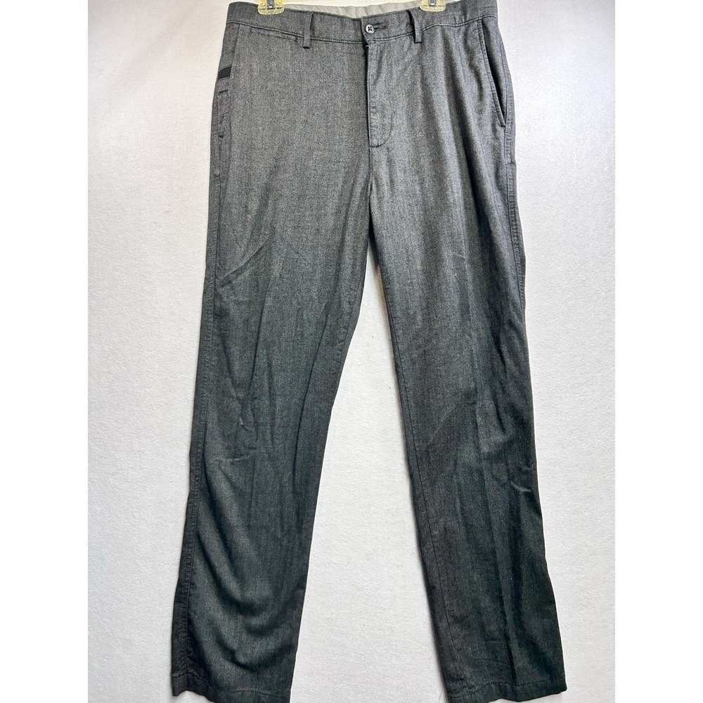 Cremieux Gray Herringbone Casual Pants 34/32 Slim Straight Stretch Flat Front